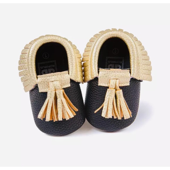 Kids/Baby Fringe Leather Soft Shoes Moccasins 0-6M - Picture 5 of 6